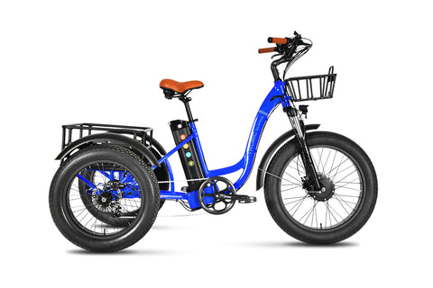 Emmo Trobic Pro Electric Bike Cargo Tricycle Fat Tire Ebike Blue Side